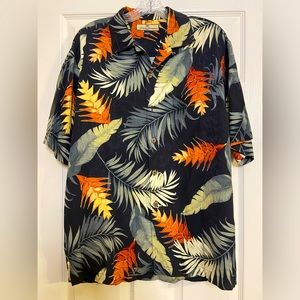 Tommy Bahama Mens Black Hawaiian Print 100% silk Button Up Shirt Size Small